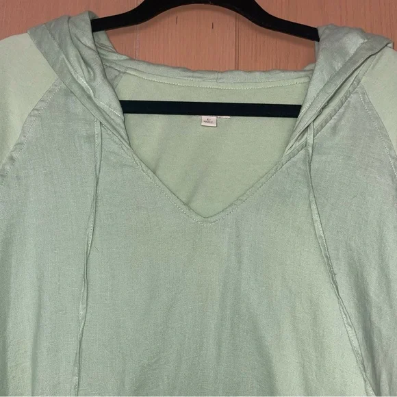 J Jill Linen Cotton Hooded Sweatshirt Light Green Size L Heavy weight Athleisure - Picture 3 of 14